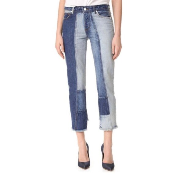 Zadig & Voltaire Boyfix Deluxe Patchwork Jeans Frayed Blue Sz 26 - Picture 1 of 14